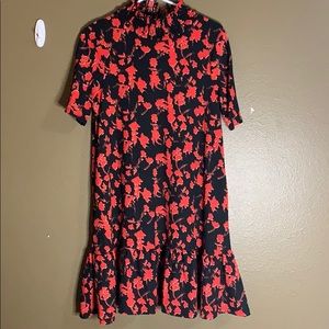 Zara mock neck drop hem short sleeve dress